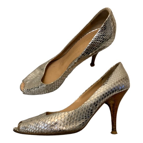 Giuseppe Zanotti Silver Python Embossed Peep Toe - Picture 1 of 13